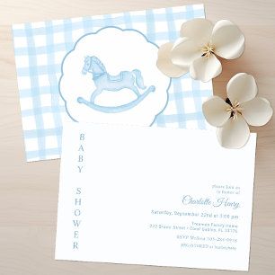 Classic Blue Watercolor Gingham Baby Shower Einladung