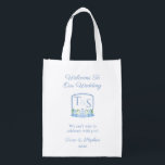 Classic Blue Watercolor Wappen Wedding Welcome Bag Wiederverwendbare Einkaufstasche<br><div class="desc">Dieses Hochzeitssackdesign enthält ein Wappen aus meinen Aquarellbildern.</div>