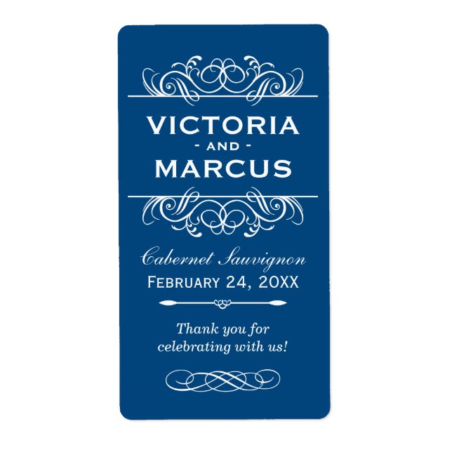 Classic Blue Wedding Wine Bottle Monogram Fevor (Vorne)