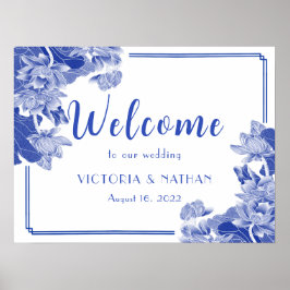 Classic Blue & White Chinoiserie Hochzeitsempfang Poster