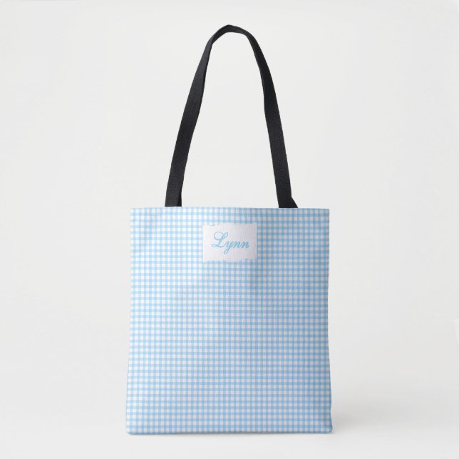 Classic Blue & White Gingham | Personalized Name Tasche (Vorderseite)