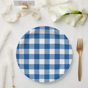 Classic Blue & White Gingham Summer Picnic Pappteller