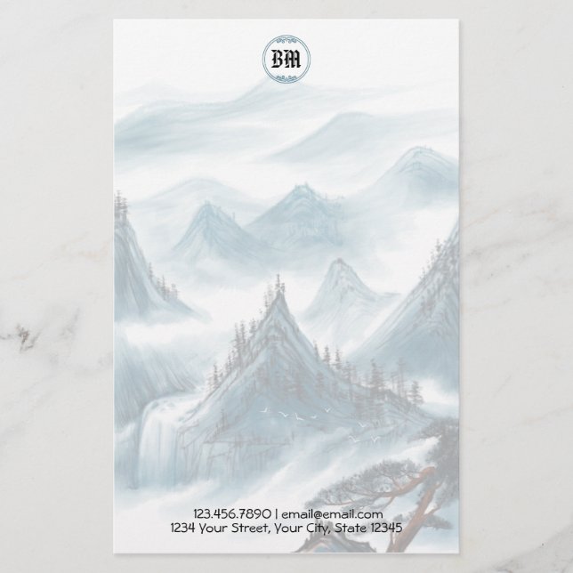 Classic Blue White Mountain View Letterhead Briefpapier (Vorderseite)