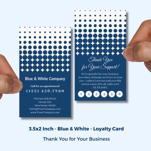 Classic Blue & White Thank You Punch Treuekarte (Classic Blue & White Thank You Punch Loyalty Card; Size: 3.5x2 Inch)