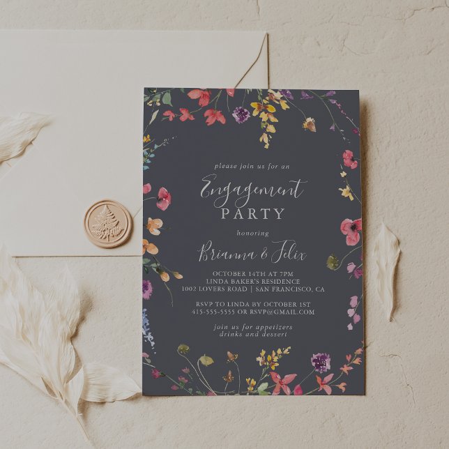 Classic Blue Wild Floral Engagement Party Einladung (Von Creator hochgeladen)