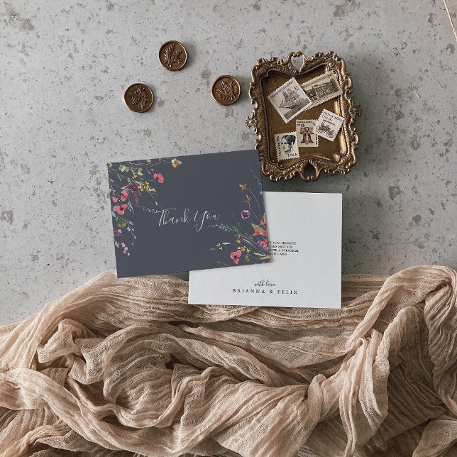 Classic Blue Wild Floral Flat Wedding Dankeskarte (Von Creator hochgeladen)