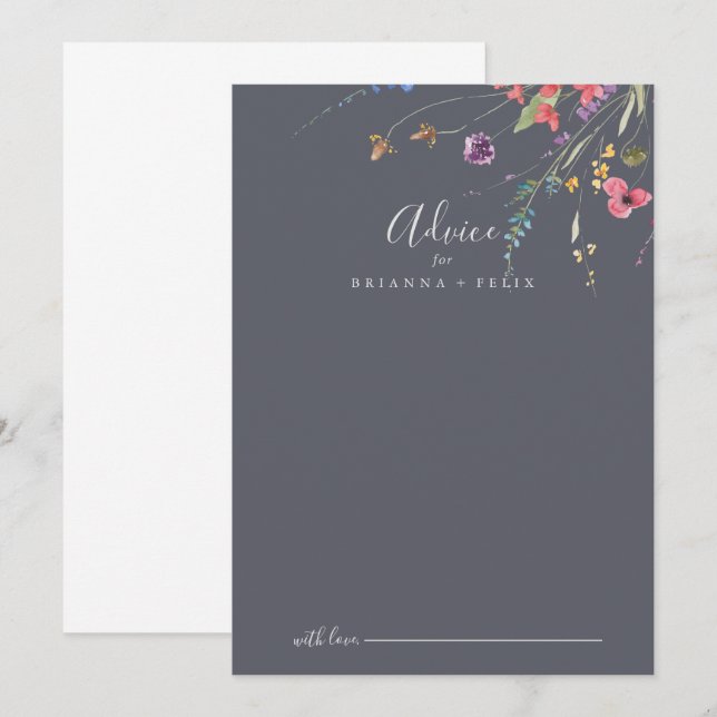 Classic Blue Wild Floral Wedding Advice Card Hinweiskarte (Vorne/Hinten)