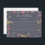 Classic Blue Wild Floral Wedding Advice Card Postkarte<br><div class="desc">Diese klassische, farbenfrohe, blumenreiche Hochzeitsratenkarte ist perfekt für eine rustikale Hochzeit. Die gelbe, lila, weiße Blume mit Blattwerk in einer Rose und grünem Aquarell. Diese Karten sind ideal für Hochzeiten, Brautparty, Babydusche, Graduiertenfest u.v.m. Personalisieren Sie die Karten mit den Namen der Braut und des Bräutigams, der künftigen Eltern oder des...</div>