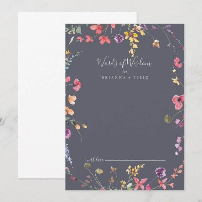 Classic Blue Wild Wedding Words of Wisdom Hinweiskarte (Vorne/Hinten)