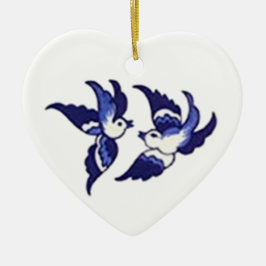 Classic Blue Willow Bird Design Keramik Ornament