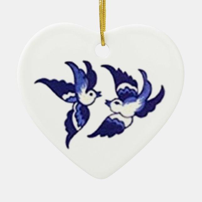 Classic Blue Willow Bird Design Keramik Ornament (Vorne)