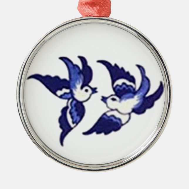Classic Blue Willow Bird Design Ornament Aus Metall (Vorne)