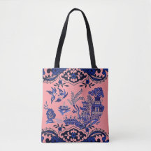 Classic Blue Willow Design auf Coral Pink