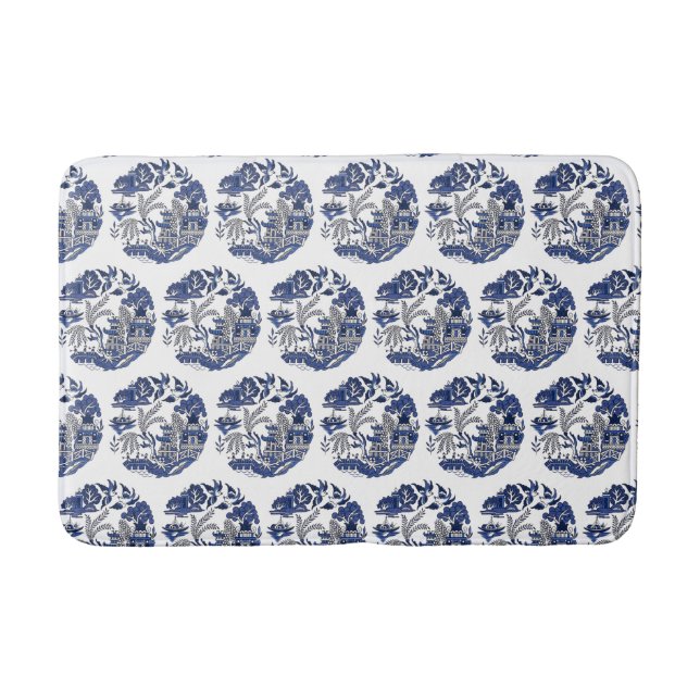 Classic Blue Willow Design Kitchen Rug oder Badematte (Vorderseite)