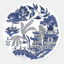 Classic Blue Willow Design Runder Aufkleber