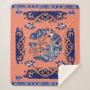 Classic Blue Willow Design Sherpadecke