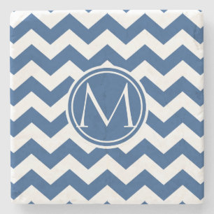 Classic Blue Zickzack Mit Monogramm Steinuntersetzer