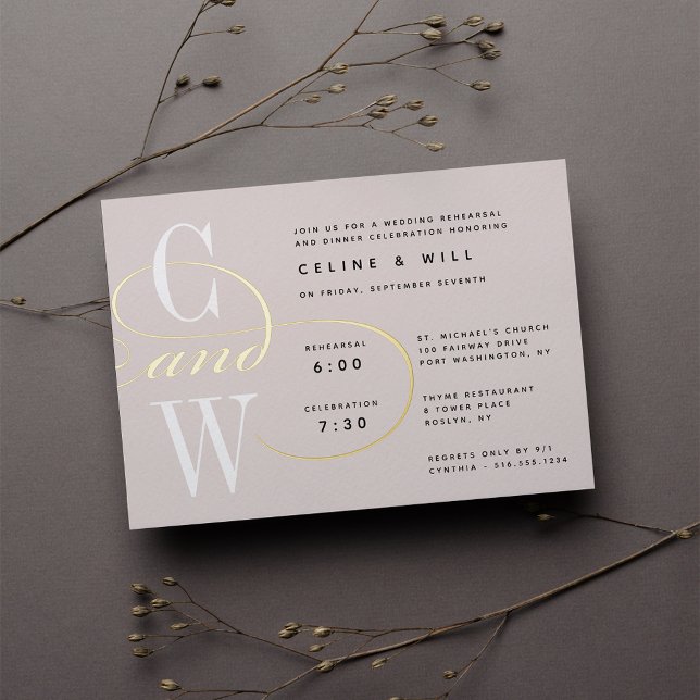 Classic Blüh Monogram Probe Dinner Folieneinladung (Von Creator hochgeladen)