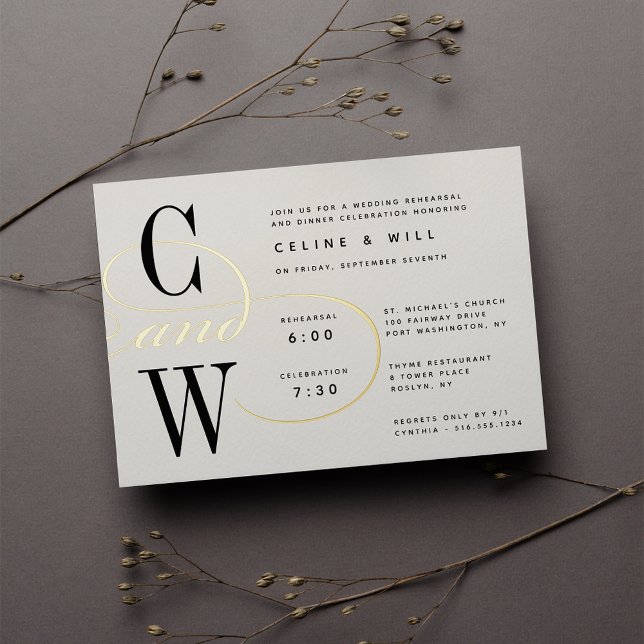 Classic Blüh Monogram Probe Dinner Folieneinladung (Von Creator hochgeladen)