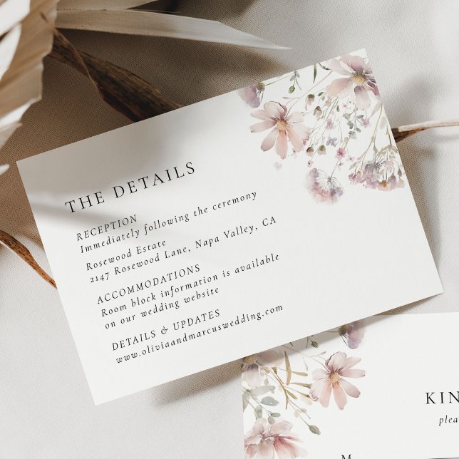 Classic Blush Floral Wedding Details Begleitkarte (Romantic blush floral wedding details card with modern classic layout and airy neutral styling)