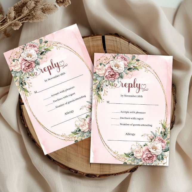 Classic Blush Pink Eucalyptus Wedding RSVP Karte (Classic Blush Pink Eucalyptus Wedding RSVP)