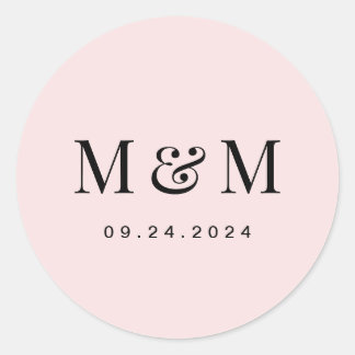 Classic Blush Pink Monogram Typography Wedding Runder Aufkleber