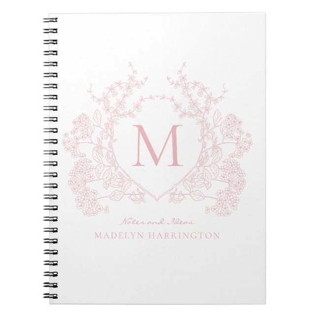 Classic Blush Pink Wappen Monogram Notebook Notizblock (Vorderseite)