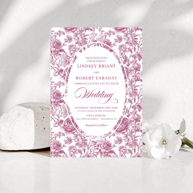Classic Blush Rose Toile Floral Wedding Invitation Einladung (Classic Blush Rose Toile Floral Wedding Invitation)