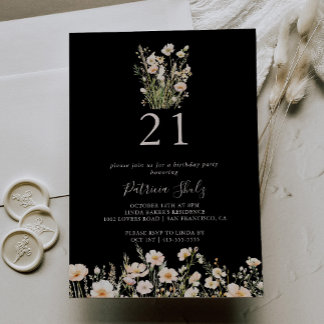 Classic Blush Wildblume Black 21. Geburtstag Party Einladung