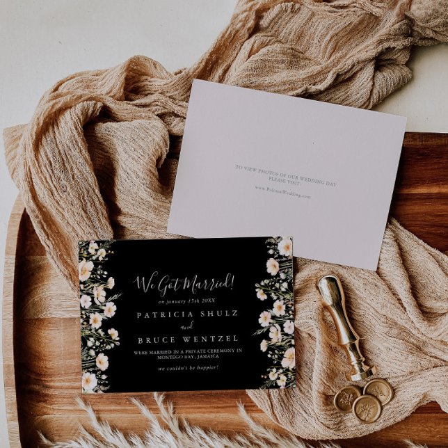 Classic Boho Blush Wildblume Black Elopement Ankündigung (Von Creator hochgeladen)