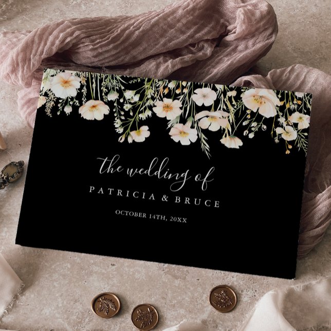 Classic Boho Blush Wildblume Black Wedding Gästebuch (Von Creator hochgeladen)