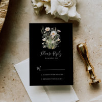 Classic Boho Blush Wildblume Black Wedding RSVP
