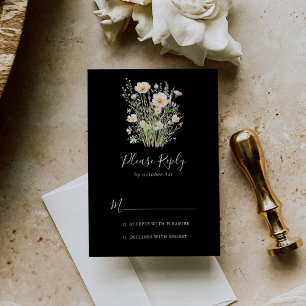 Classic Boho Blush Wildblume Black Wedding RSVP Karte