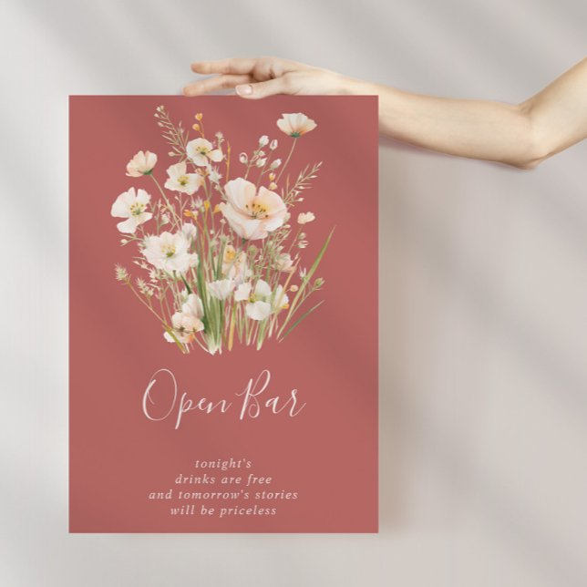 Classic Boho Blush Wildblume Hochzeit Open Bar Poster (Von Creator hochgeladen)
