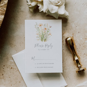 Classic Boho Blush Wildblume Wedding RSVP Karte