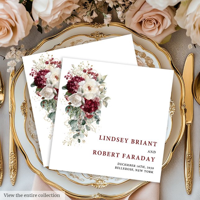 Classic Boho Burgundy Gold Roses Wedding Napkins Serviette (Classic Boho Burgundy Gold Roses Wedding Napkins)