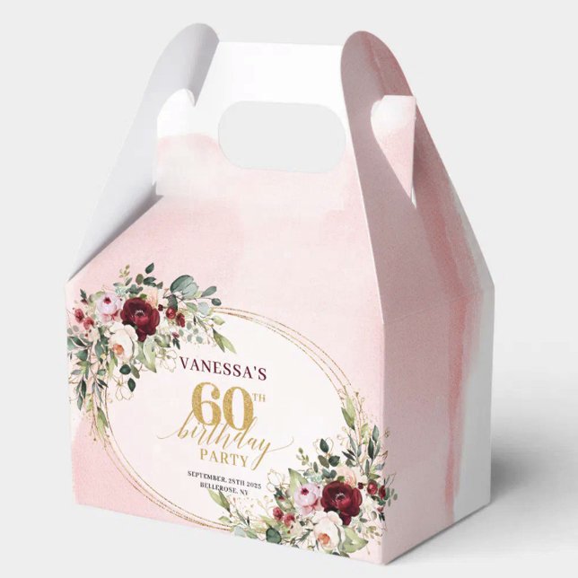 Classic Boho Maroon Roses 60th Birthday Favor Box Geschenkschachtel (Classic Boho Maroon Roses 60th Birthday Favor Box

)