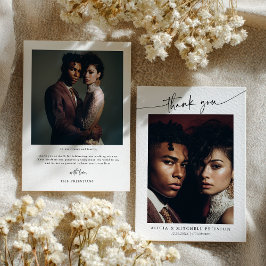 Classic Boho Minimalist Script Wedding Photo Dankeskarte