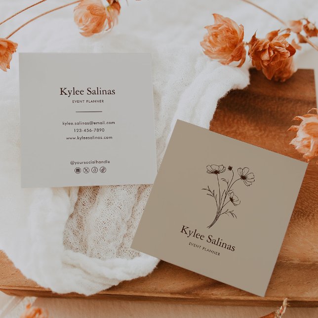 Classic Boho Minimalistisch Floral Event Planner Quadratische Visitenkarte (Von Creator hochgeladen)