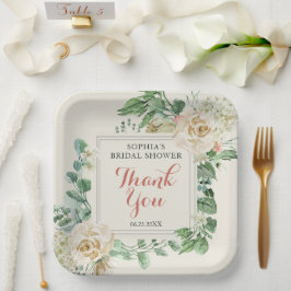 Classic Boho Rose Floral Brautparty Vielen Dank Pappteller