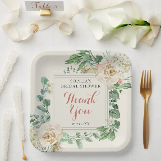 Classic Boho Rose Floral Brautparty Vielen Dank Pappteller (Hochzeit)