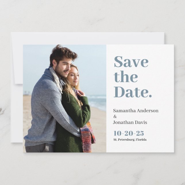 Classic Bold Dusty Blue Typografy Save The Date (Vorderseite)