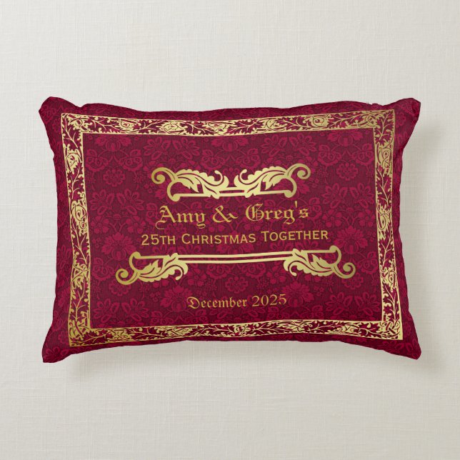 Classic Book Cover Gold Foliage Crimson Damask Dekokissen (Vorderseite)