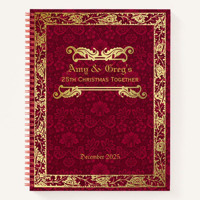 Classic Book Cover Gold Foliage Crimson Damask Notizbuch (Vorderseite)