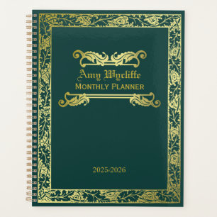 Classic Book Cover Gold Green Foliage Ornament Planer