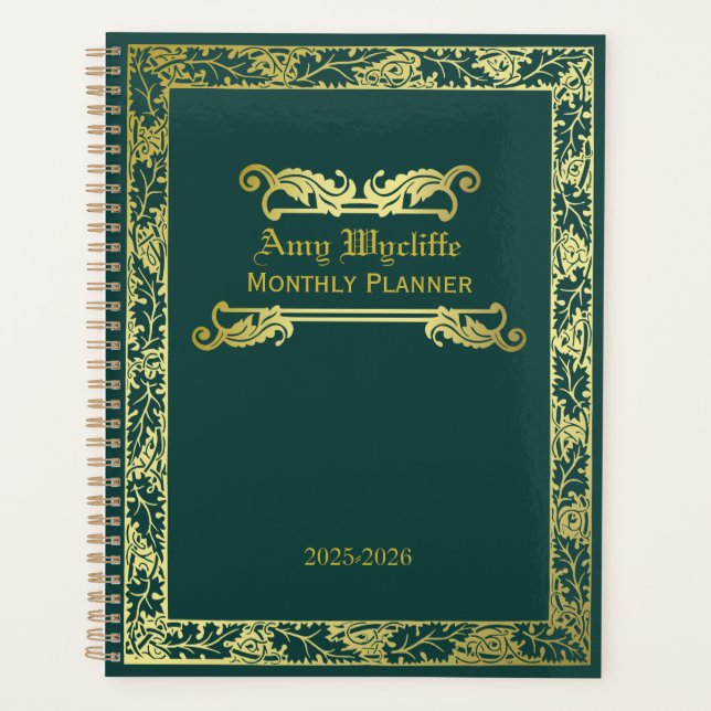 Classic Book Cover Gold Green Foliage Ornament Planer (Vorderseite)