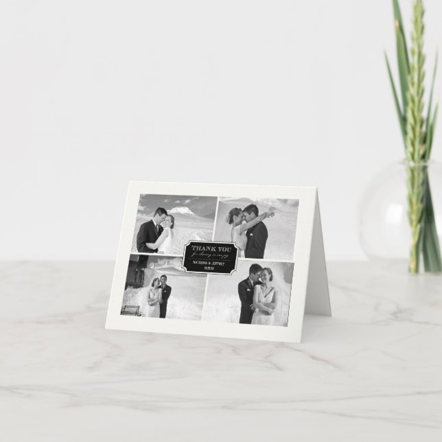 Classic Book Plate 4 Multi-Foto Elegante Hochzeit Dankeskarte (Vorderseite)