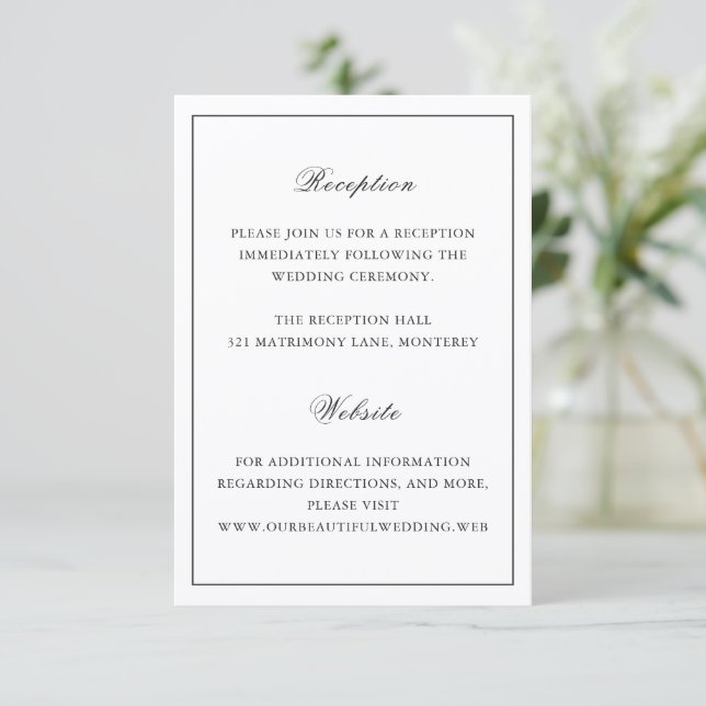 Classic Border Black and White Timeless Wedding Begleitkarte (Stehend Vorderseite)