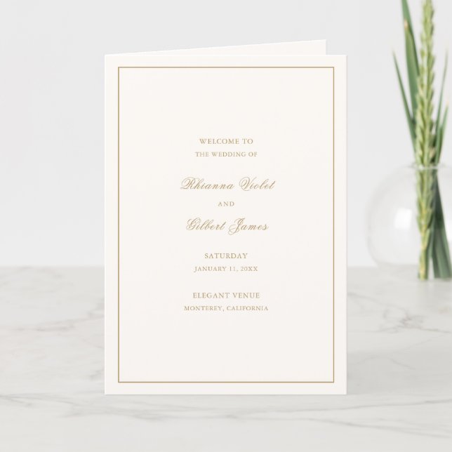 Classic Border Ivory and Gold Timeless Wedding Programm (Vorderseite)