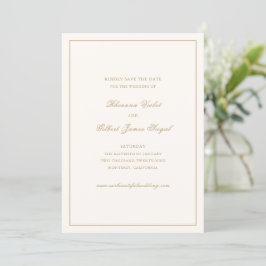 Classic Border Ivory and Gold Timeless Wedding Save The Date